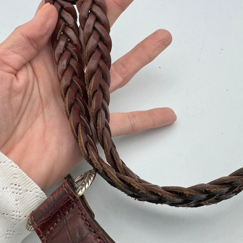 Vintage Brighton Braided Leather Belt 1996 Toggle Brown Womens Med Fits 30-31 in